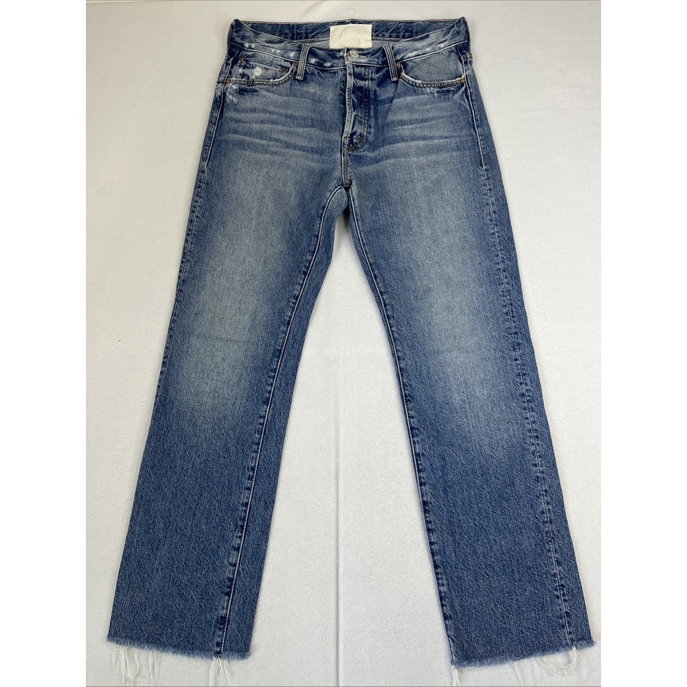MOTHER Superior The Scrapper Cuff Ankle Fray Jeans Take Me Higher 26 Blue Denim